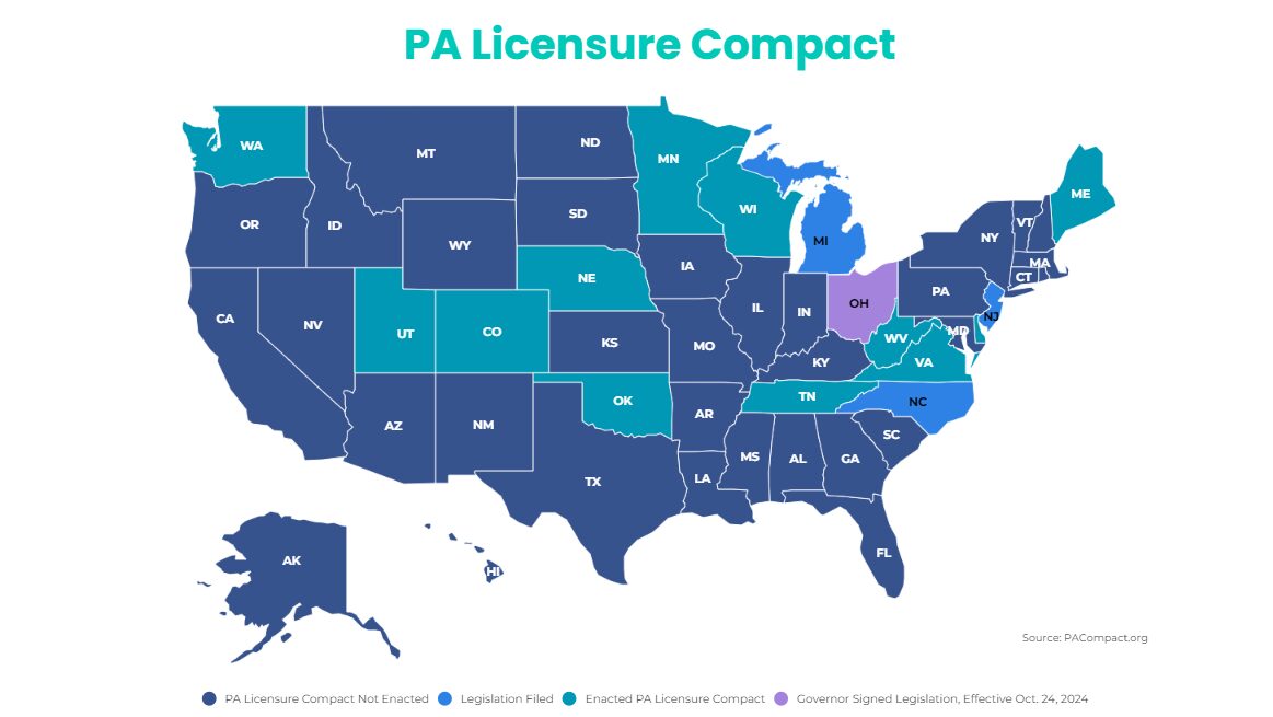 PA Licensure Compact map as of October 1, 2024