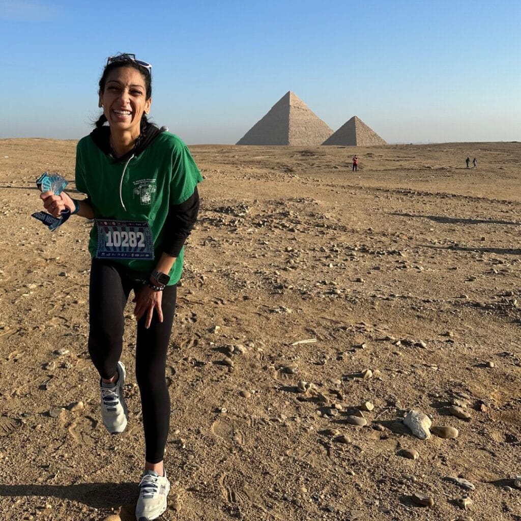 Dr. Christine Rizkalla at the pyramids in Egypt