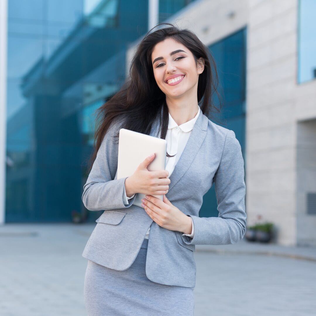 Picture of a business student excited about her future.